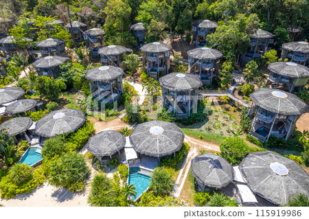 Aerial view of paradise beach resort in koh yao noi, Phang Nga, Thailand 115919986