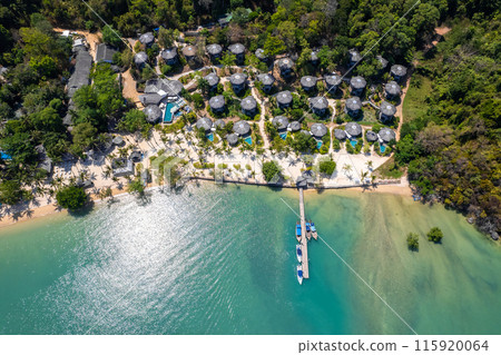 Aerial view of paradise beach resort in koh yao noi, Phang Nga, Thailand 115920064