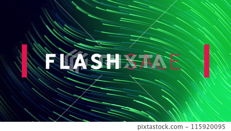Image of flash sale text banner over light trails flowing against green background Image of flash sale text banner over light trails flowing against green background 115920095