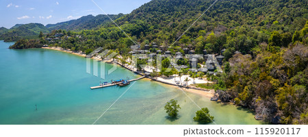 Aerial view of paradise beach resort in koh yao noi, Phang Nga, Thailand 115920117