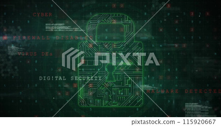 Image of padlock, computer language, numbers, letters, symbols, texts over black background Image of padlock, computer language, numbers, letters, symbols, texts over black background 115920667