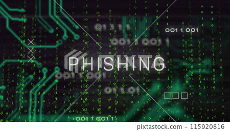 Image of phishing text over circuit board and data processing Image of phishing text over circuit board and data processing 115920816