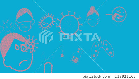 Image of medical icons on blue background 115921163