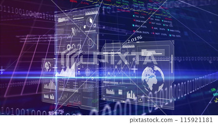 Image of statistics, binary coding and financial data processing over grid Image of statistics, binary coding and financial data processing over grid 115921181