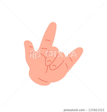 Human hand with raised fingers rock heavy metal gesture icon vector flat illustration 115921321