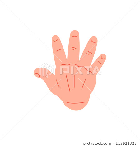 Male hand raised up with open fingers voting gesture icon vector flat illustration human cartoon arm 115921323