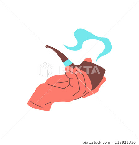 Male hand holding classic tobacco smoking pipe icon vector flat illustration nicotine gentleman Male hand holding classic tobacco smoking pipe icon vector flat illustration nicotine gentleman 115921336