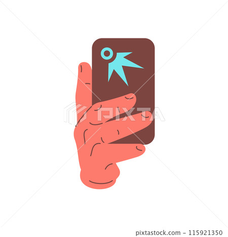 Human hand blogger holding smartphone camera making photo use digital technology icon vector flat Human hand blogger holding smartphone camera making photo use digital technology icon vector flat 115921350