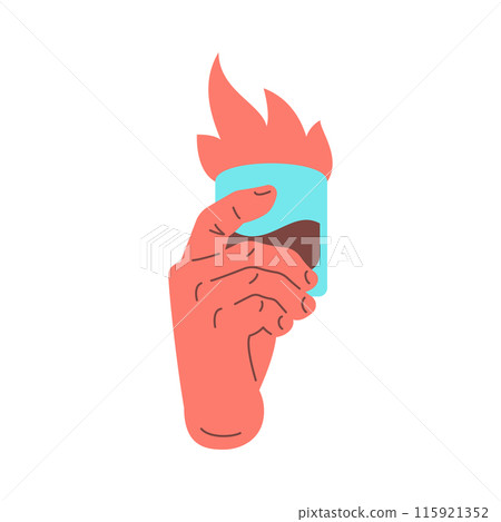 Male hand holding glass with burning flame alcohol beverage icon vector flat illustration 115921352