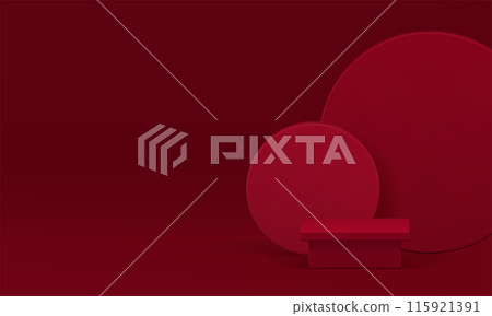 Red 3d fashion podium pedestal mock up for presentation realistic vector illustration Red 3d fashion podium pedestal mock up for presentation realistic vector illustration 115921391