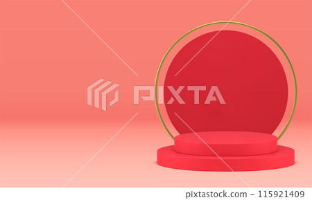3d red golden cylinder podium pedestal for promo presentation realistic vector illustration 3d red golden cylinder podium pedestal for promo presentation realistic vector illustration 115921409