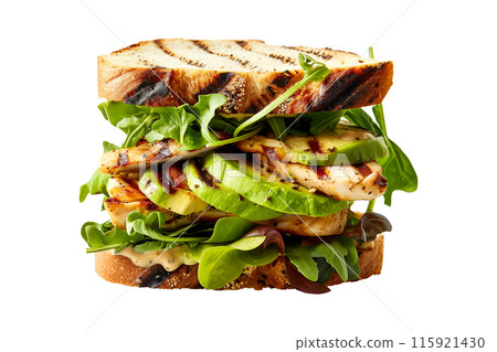 Delightful sandwich with fresh vegetables, meat and whole grain bread, perfect for a healthy meal 115921430
