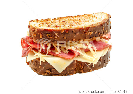 Delightful sandwich with fresh vegetables, meat and whole grain bread, perfect for a healthy meal 115921431