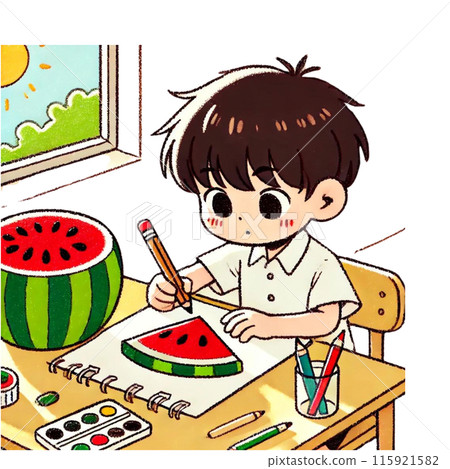 兒童畫西瓜暑假作業生成式AI 兒童畫西瓜暑假作業生成式AI 115921582