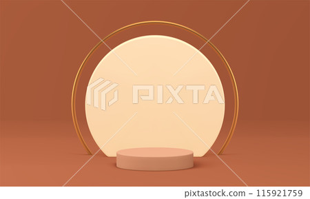 Luxury beige 3d cylinder podium mock up for product show presentation realistic vector Luxury beige 3d cylinder podium mock up for product show presentation realistic vector 115921759