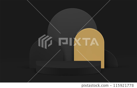 3d black podium with golden geometric wall background realistic vector illustration 3d black podium with golden geometric wall background realistic vector illustration 115921778