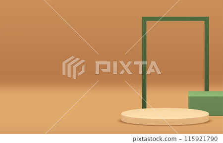3d neutral showroom podium with green geometric shapes interior realistic vector illustration 3d neutral showroom podium with green geometric shapes interior realistic vector illustration 115921790