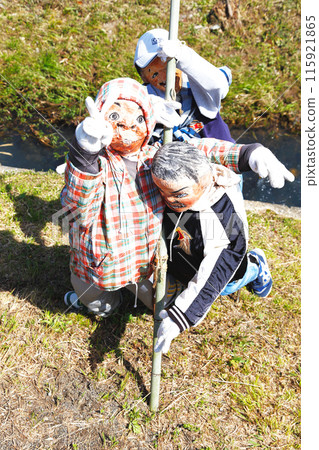 鄉村稻田裡搭建的稻草人 鄉村稻田裡搭建的稻草人 115921865