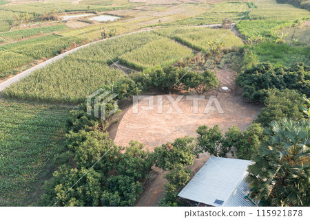 Land and soil backfill in aerial view in in Nan province of Thailand. Land and soil backfill in aerial view in in Nan province of Thailand. 115921878