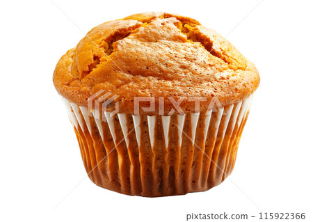 Pumpkin spice muffin dusting of powdered sugar isolated on white transparent background 115922366