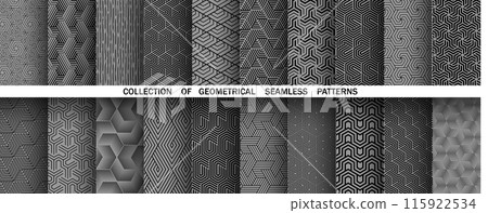 Geometric set of seamless black and gray patterns. Simple vector graphics Geometric set of seamless black and gray patterns. Simple vector graphics 115922534