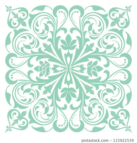 Floral pattern. Vintage wallpaper in the Baroque style. Seamless vector background. White and green ornament for fabric, wallpaper, packaging. Ornate Damask flower ornament 115922539