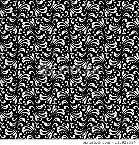 Flower pattern. Seamless white and black ornament. Graphic vector background. Ornament for fabric, wallpaper, packaging. 115922554