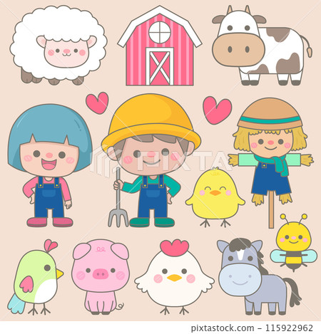 Cute happy farm life in Children Style Cartoon illustration 115922962