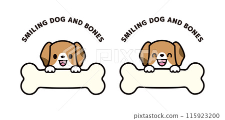 帶有大骨空白橫幅的可愛小獵犬插圖集 帶有大骨空白橫幅的可愛小獵犬插圖集 115923200