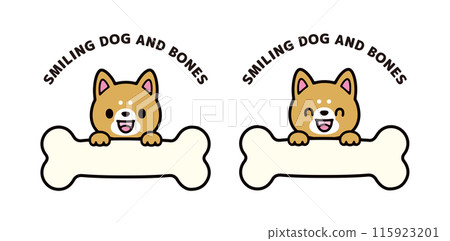 帶有大骨空白橫幅的可愛柴犬插圖集 115923201