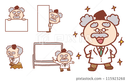 一位圓形可愛的留著鬍子的醫生的棕色線條畫 115923268