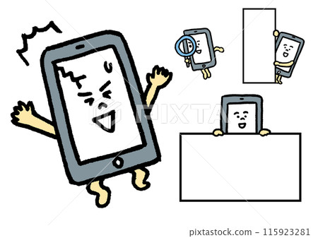 可愛的線條畫智慧型手機人物插圖 115923281