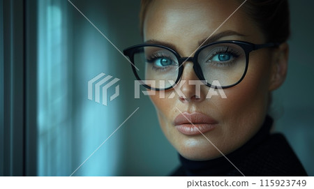 Businesswoman with glasses close up. High quality illustration 115923749