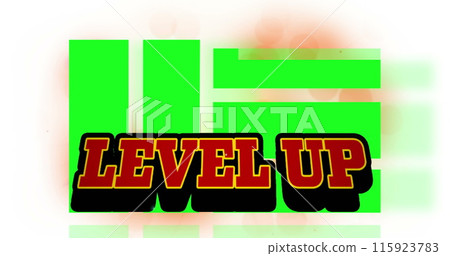 Image of level up over white background with green and orange shapes Image of level up over white background with green and orange shapes 115923783