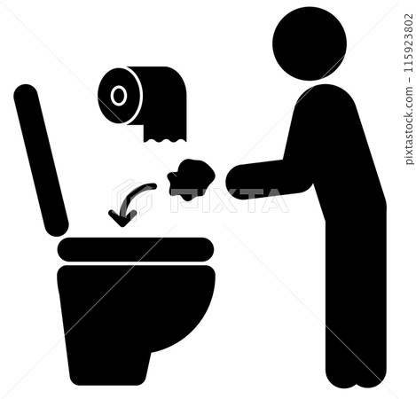 Pictogram that indicates that toilet paper should be flushed down the toilet after use Pictogram that indicates that toilet paper should be flushed down the toilet after use 115923802