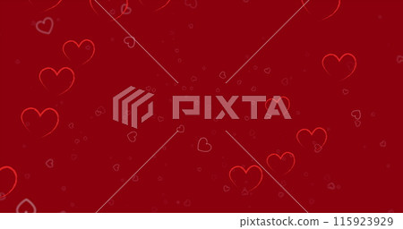 Image of hearts floating over red background 115923929