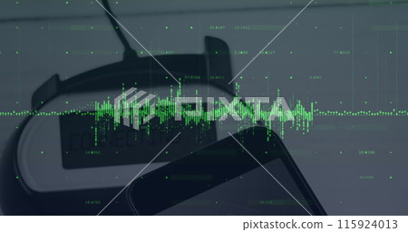 Image of financial data processing over payment terminal 115924013