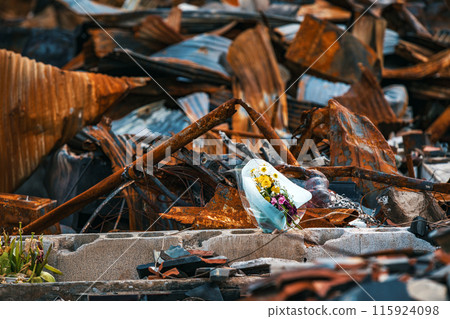 2020 Noto Peninsula Earthquake: Scorched earth townscape of Wajima 115924098