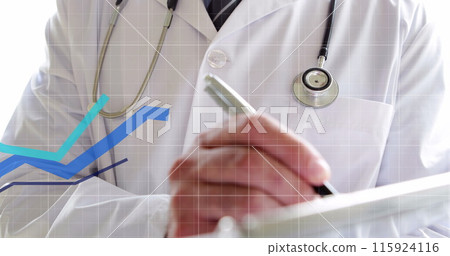Image of financial data processing over two caucasian doctor 115924116
