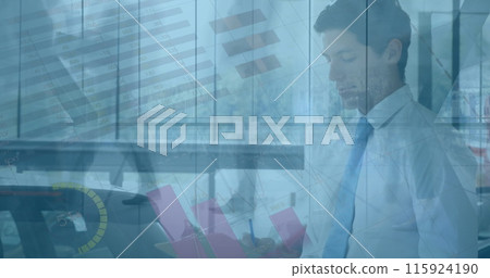 Image of financial data processing over businessmen 115924190