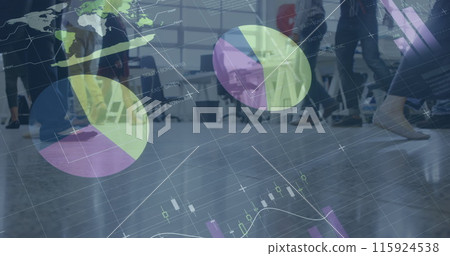 Image of data processing over diverse business people walking 115924538