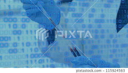 Image of data processing over doctor with test tube 115924563