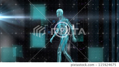 Image of scope scanning, markers and data processing over human body Image of scope scanning, markers and data processing over human body 115924675