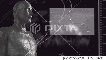 Image of scope scanning and data processing on screen over human body 115924693
