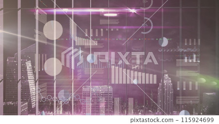 Image of light over digital screen with diverse data 115924699