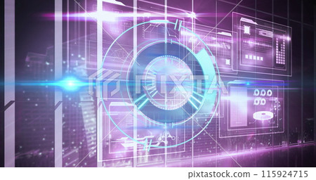Image of scope scanning over data processing on black background 115924715