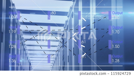 Image of numbers and data processing over computer servers 115924729