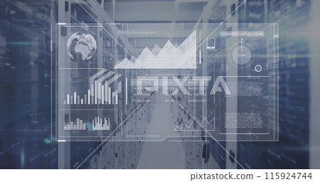 Image of digital screen with data processing over servers 115924744