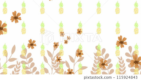 Image of flower icons over pineapple icons and leaves Image of flower icons over pineapple icons and leaves 115924843