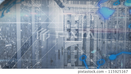 Image of data processing over server room Image of data processing over server room 115925167
